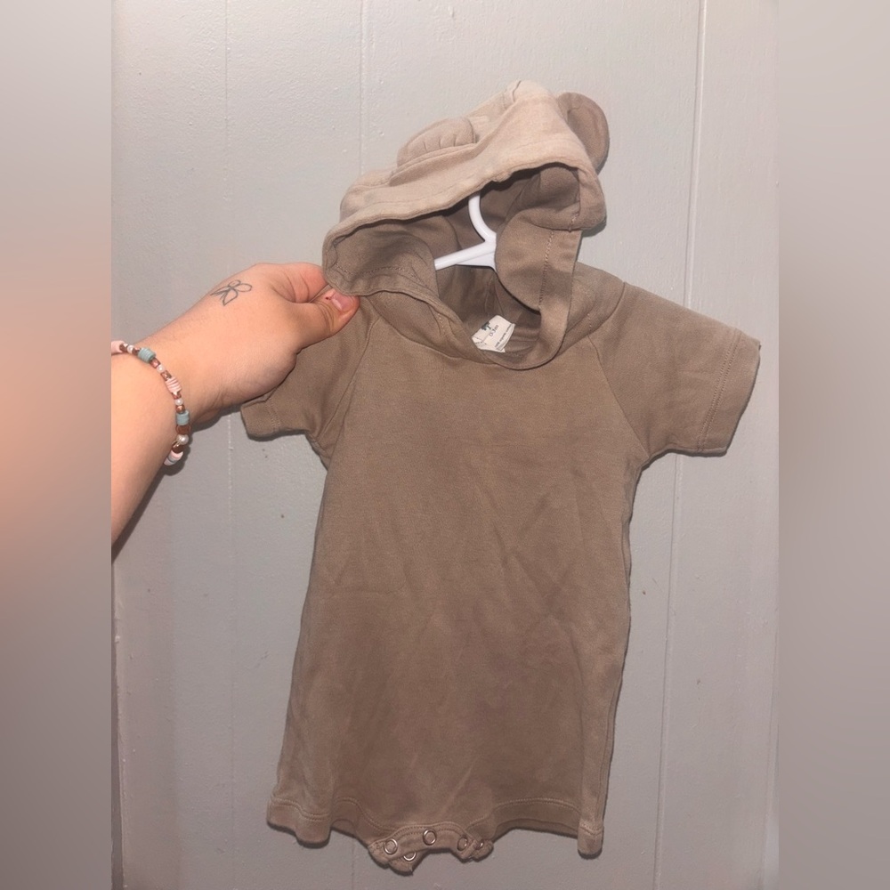 Adorable Tan Baby Romper with Bear Hood